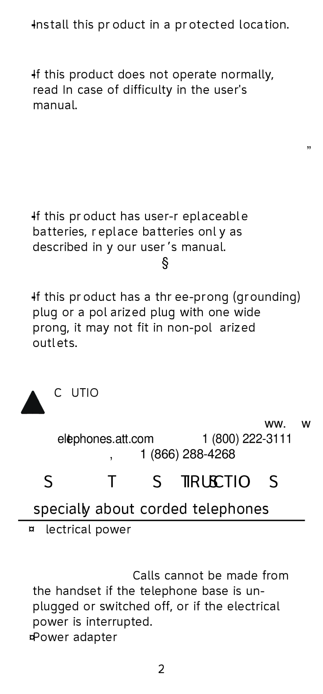 AT&T 210 user manual Especially about corded telephones 