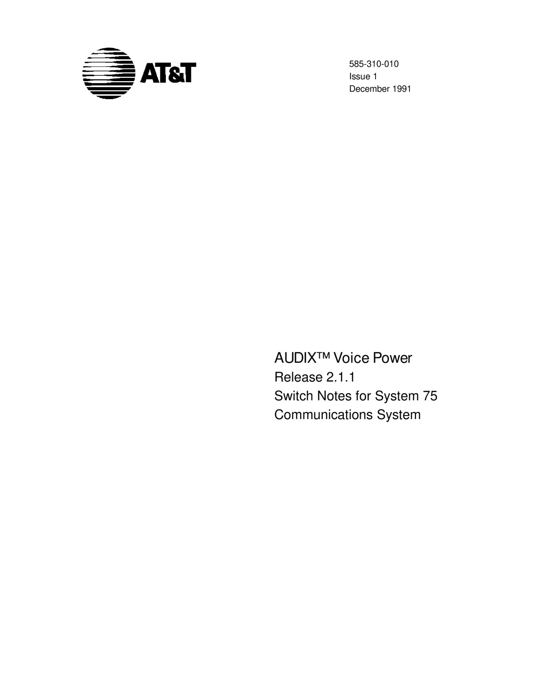 AT&T 2.1.1 manual Audix Voice Power 