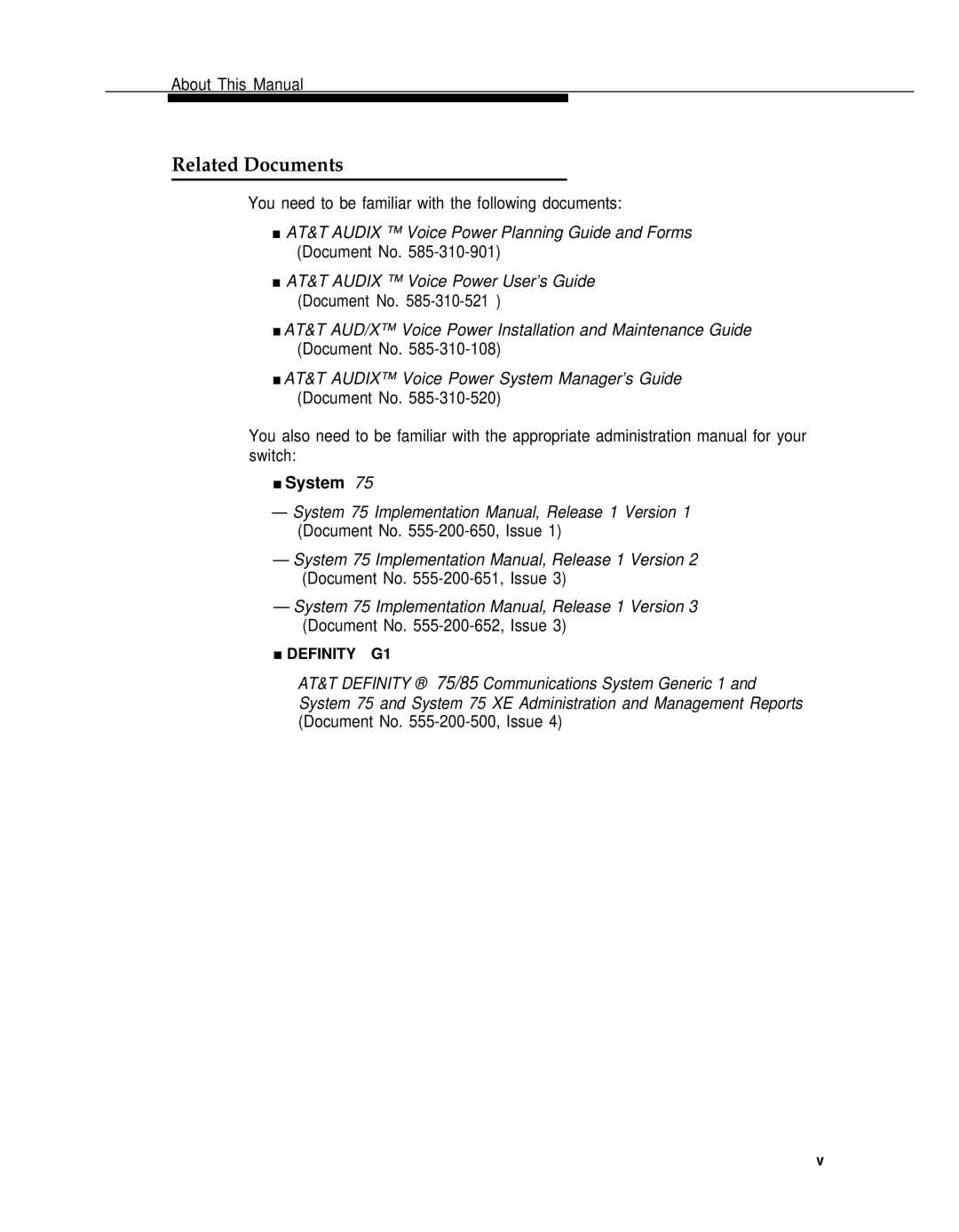 AT&T 2.1.1 manual Related Documents, System 