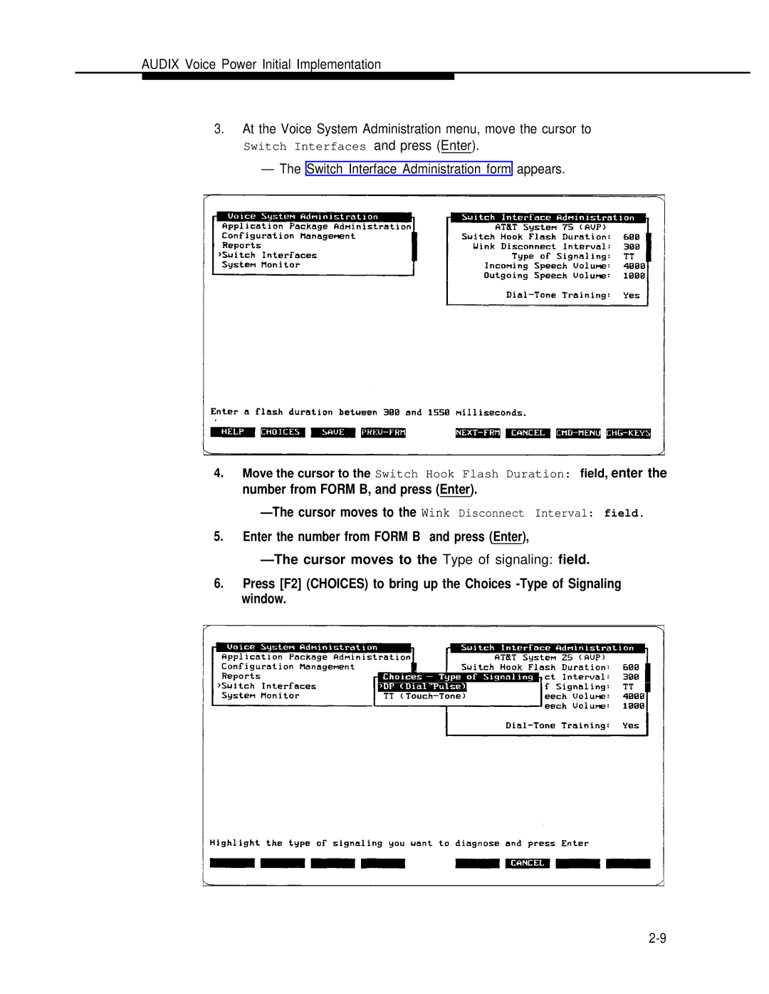 AT&T 2.1.1 manual Switch Interface Administration form appears 