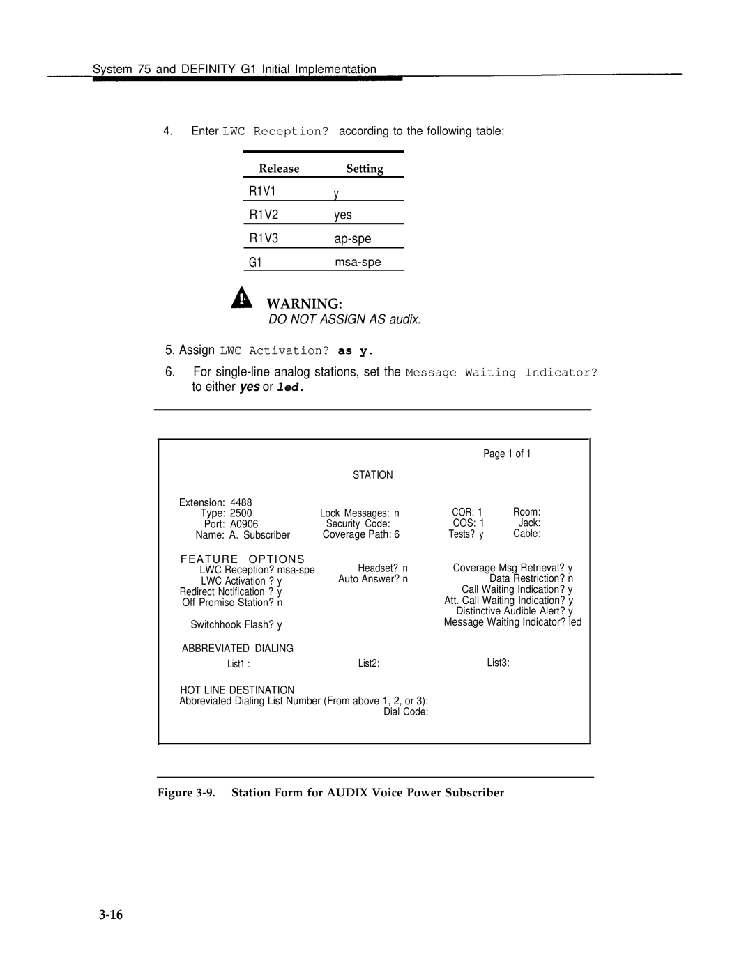 AT&T 2.1.1 manual Assign LWC Activation? as y 