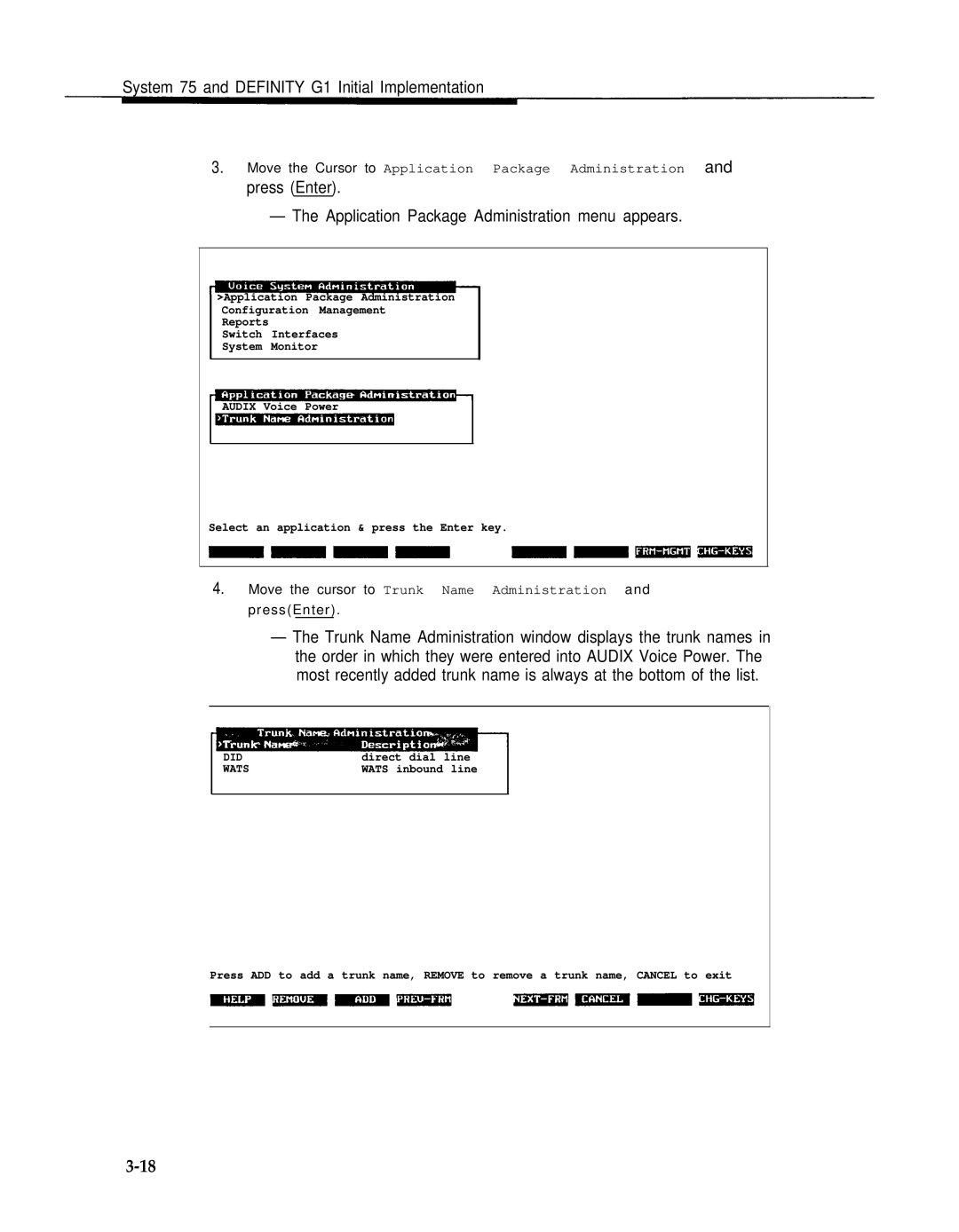 AT&T 2.1.1 manual Press Enter Application Package Administration menu appears 