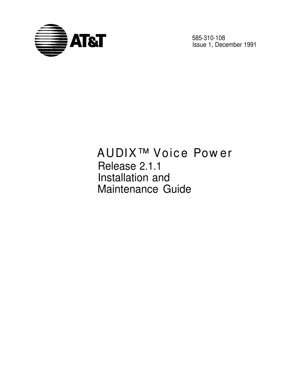 AT&T 2.1.1 manual Audix Voice Power, Issue 1, December 