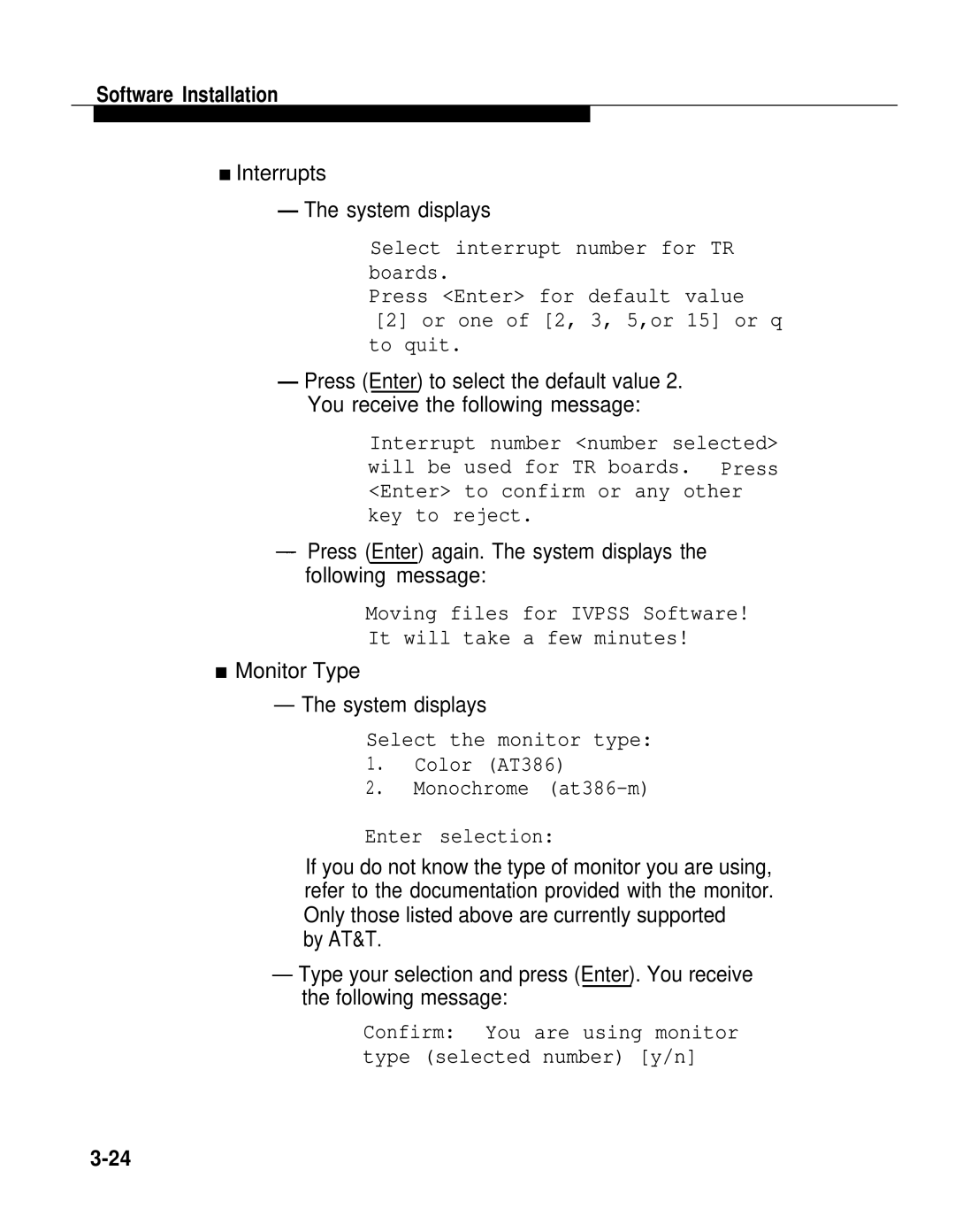 AT&T 2.1.1 manual Interrupts System displays, Monitor Type System displays 