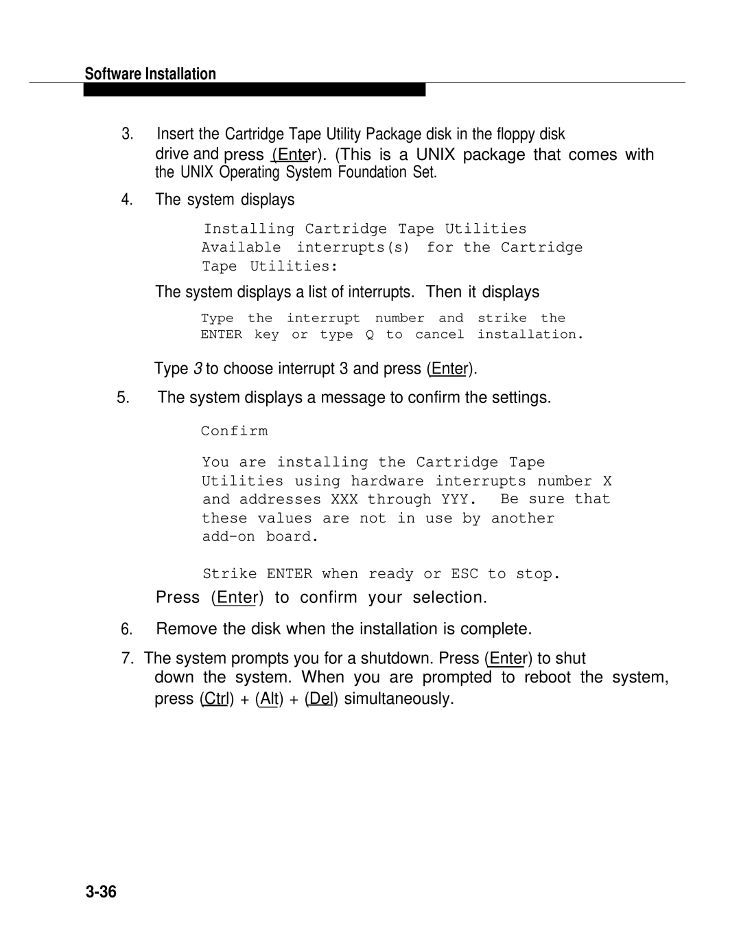 AT&T 2.1.1 manual System displays a list of interrupts. Then it displays 