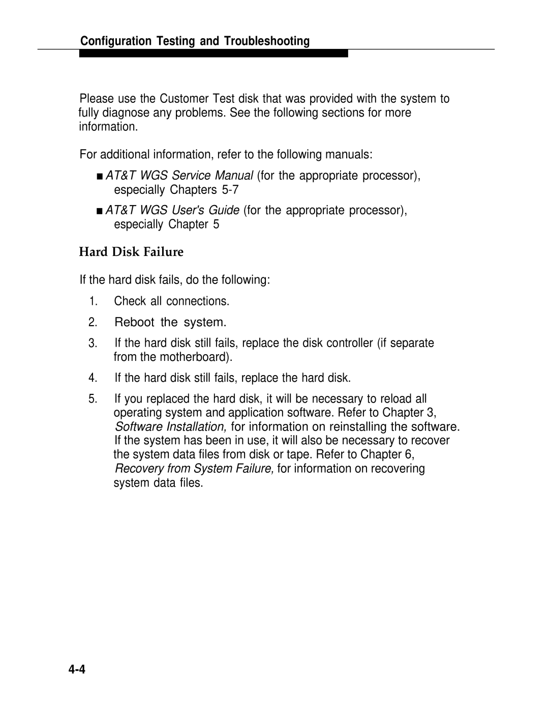 AT&T 2.1.1 manual Hard Disk Failure 