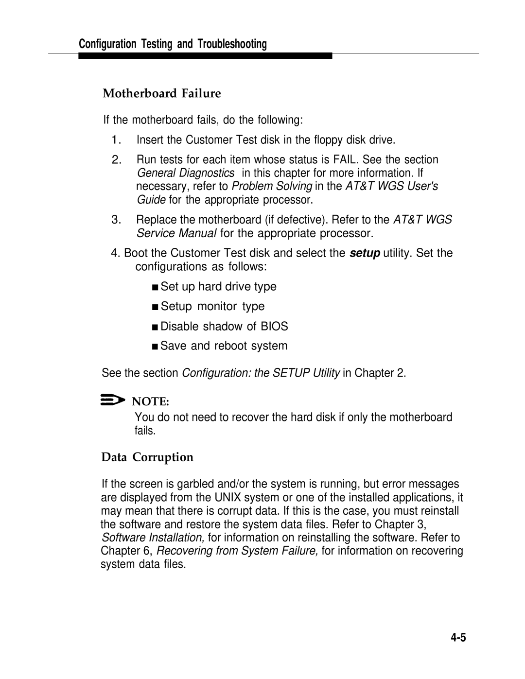 AT&T 2.1.1 manual Motherboard Failure, Data Corruption 