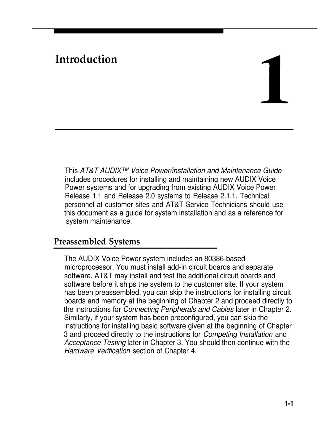 AT&T 2.1.1 manual Introduction, Preassembled Systems 