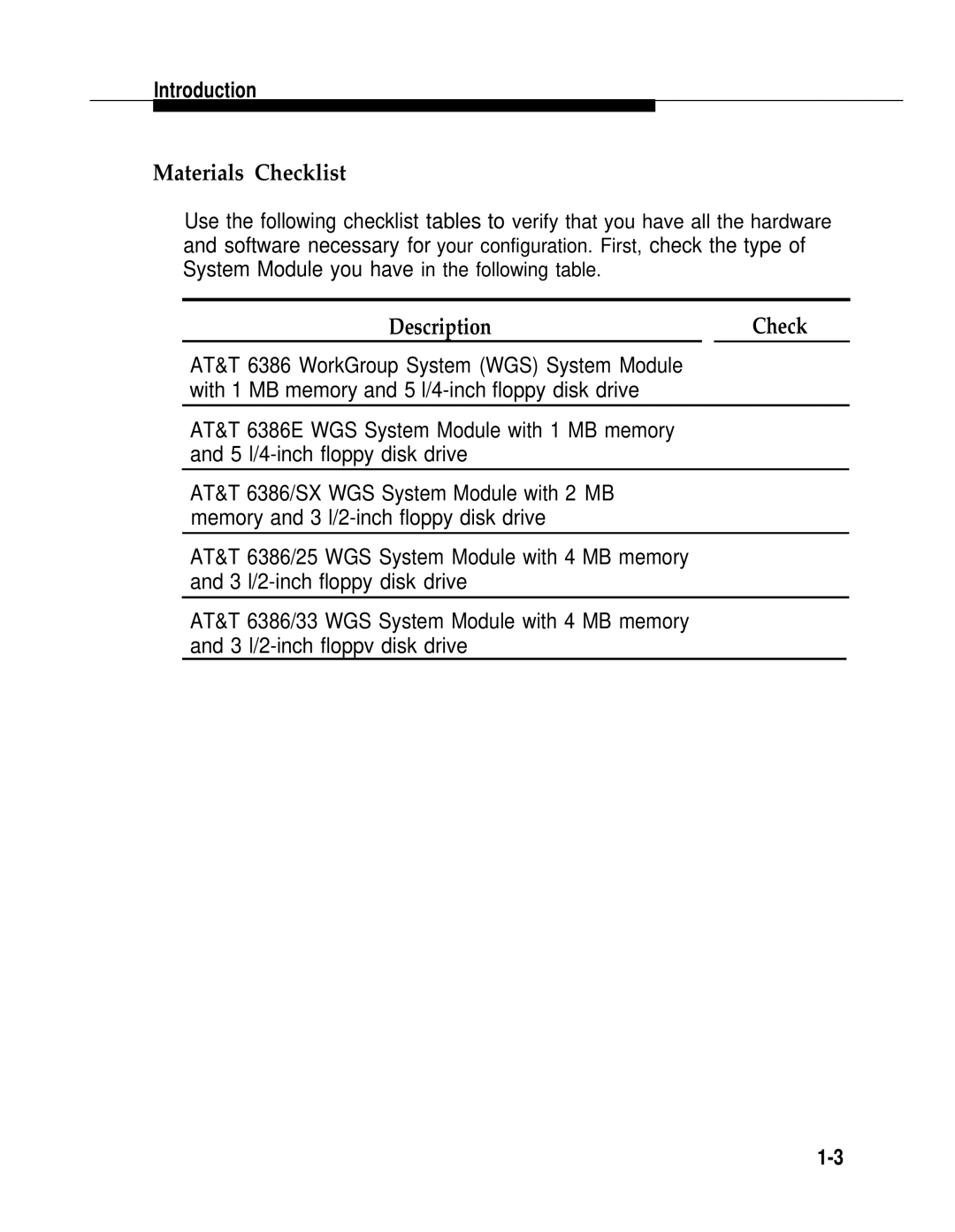 AT&T 2.1.1 manual Materials Checklist, DescriptionCheck 