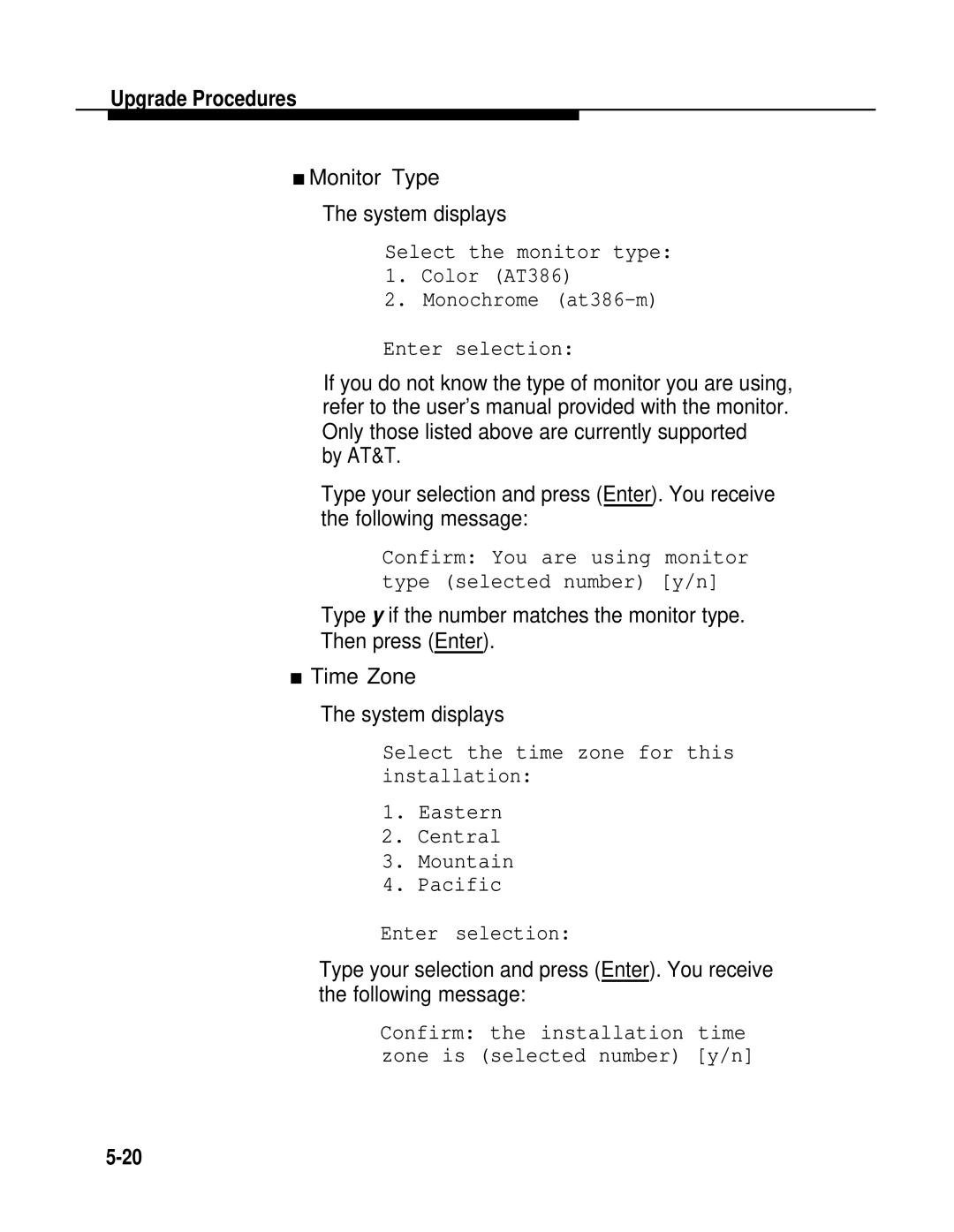 AT&T 2.1.1 manual Monitor Type System displays 