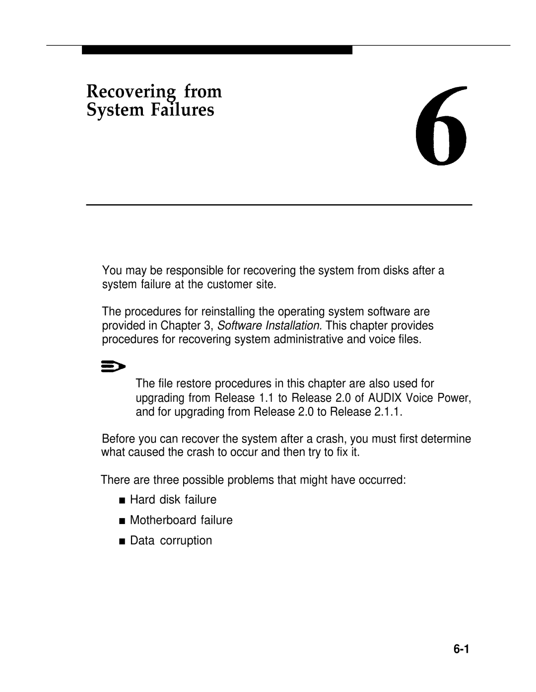 AT&T 2.1.1 manual Recovering from System Failures 