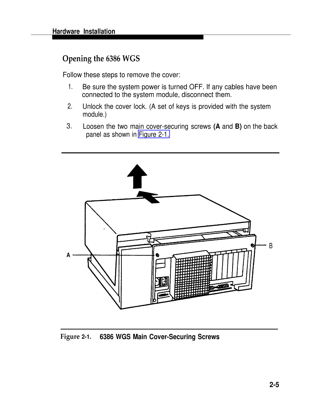 AT&T 2.1.1 manual Opening the 6386 WGS, WGS Main Cover-Securing Screws 