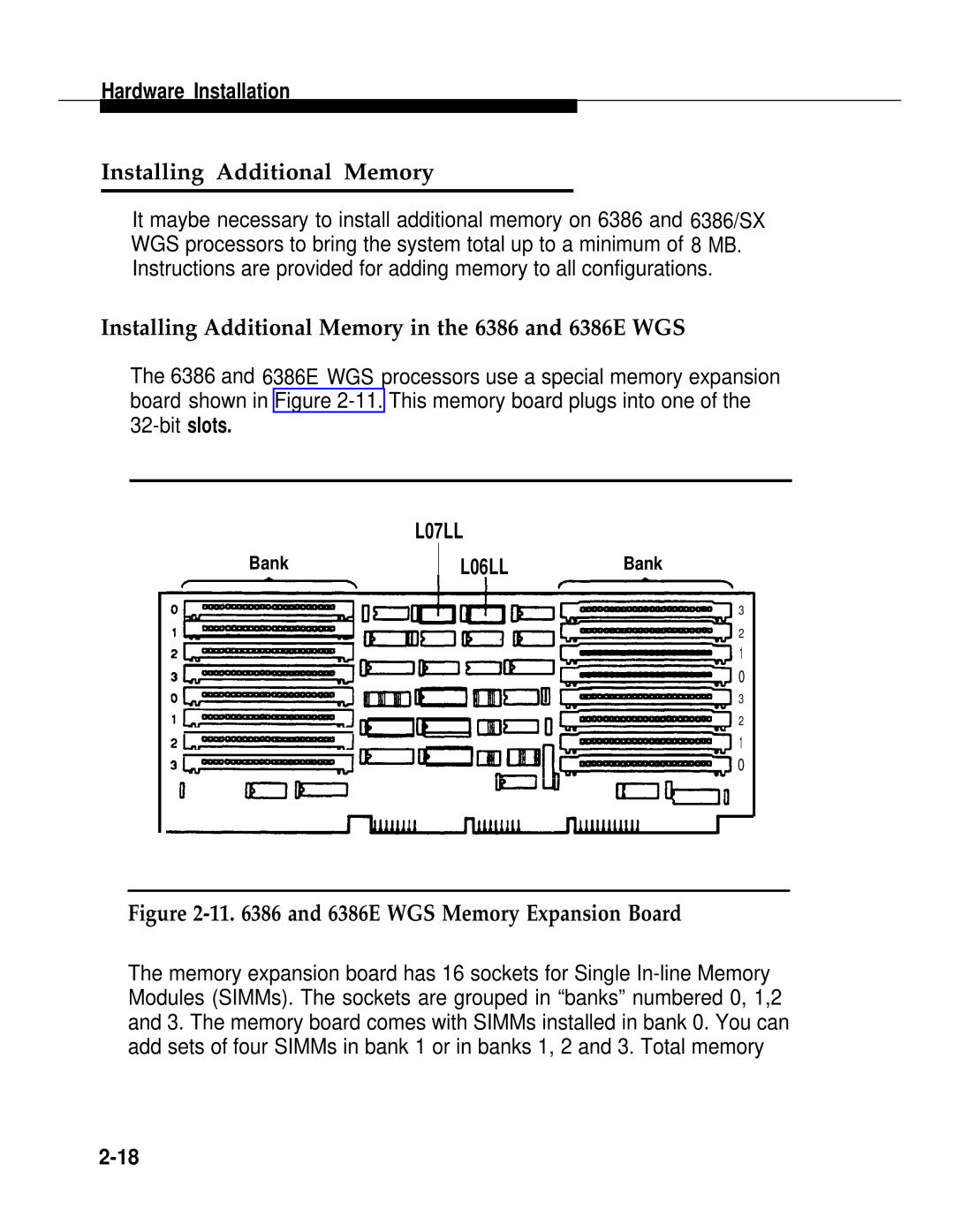 AT&T 2.1.1 manual Installing Additional Memory in the 6386 and 6386E WGS 