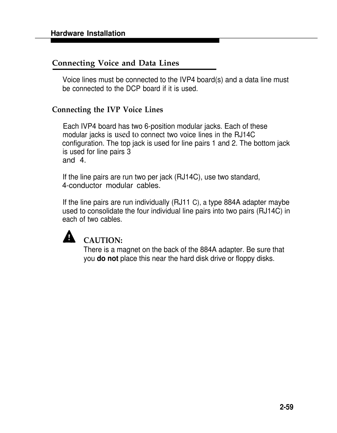 AT&T 2.1.1 manual Connecting Voice and Data Lines, Connecting the IVP Voice Lines 