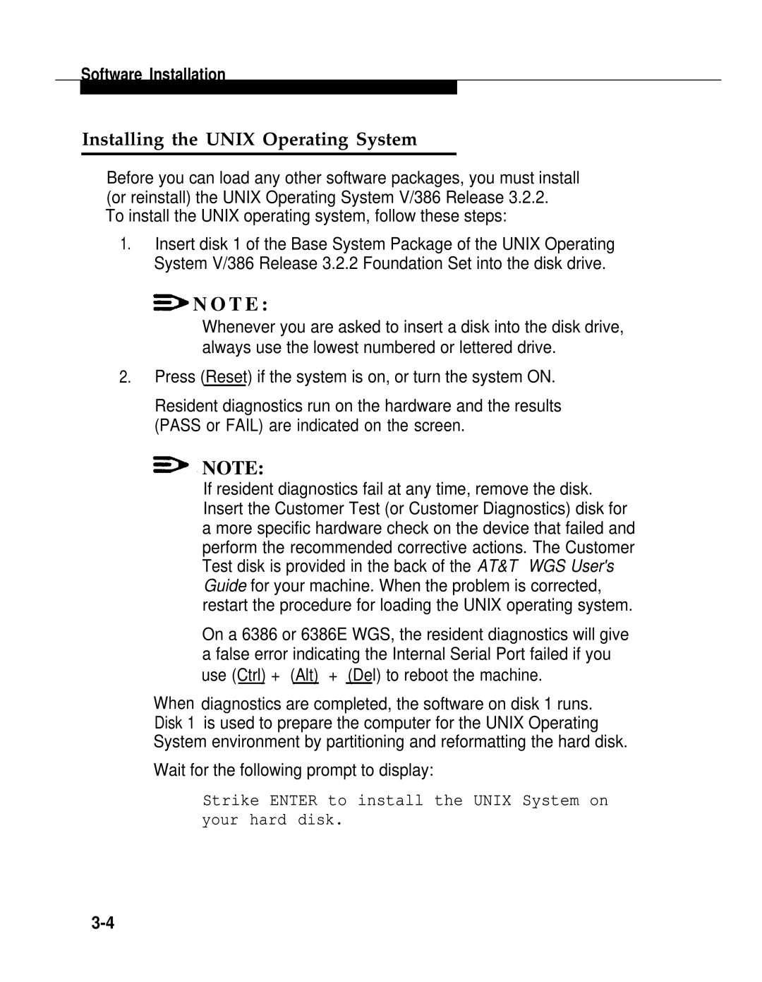 AT&T 2.1.1 manual Installing the Unix Operating System, To install the Unix operating system, follow these steps 