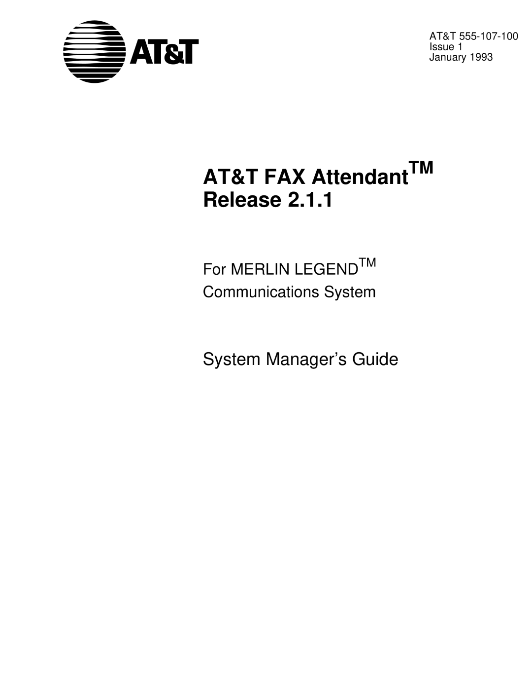 AT&T 2.1.1 manual AT&T FAX AttendantTM Release 