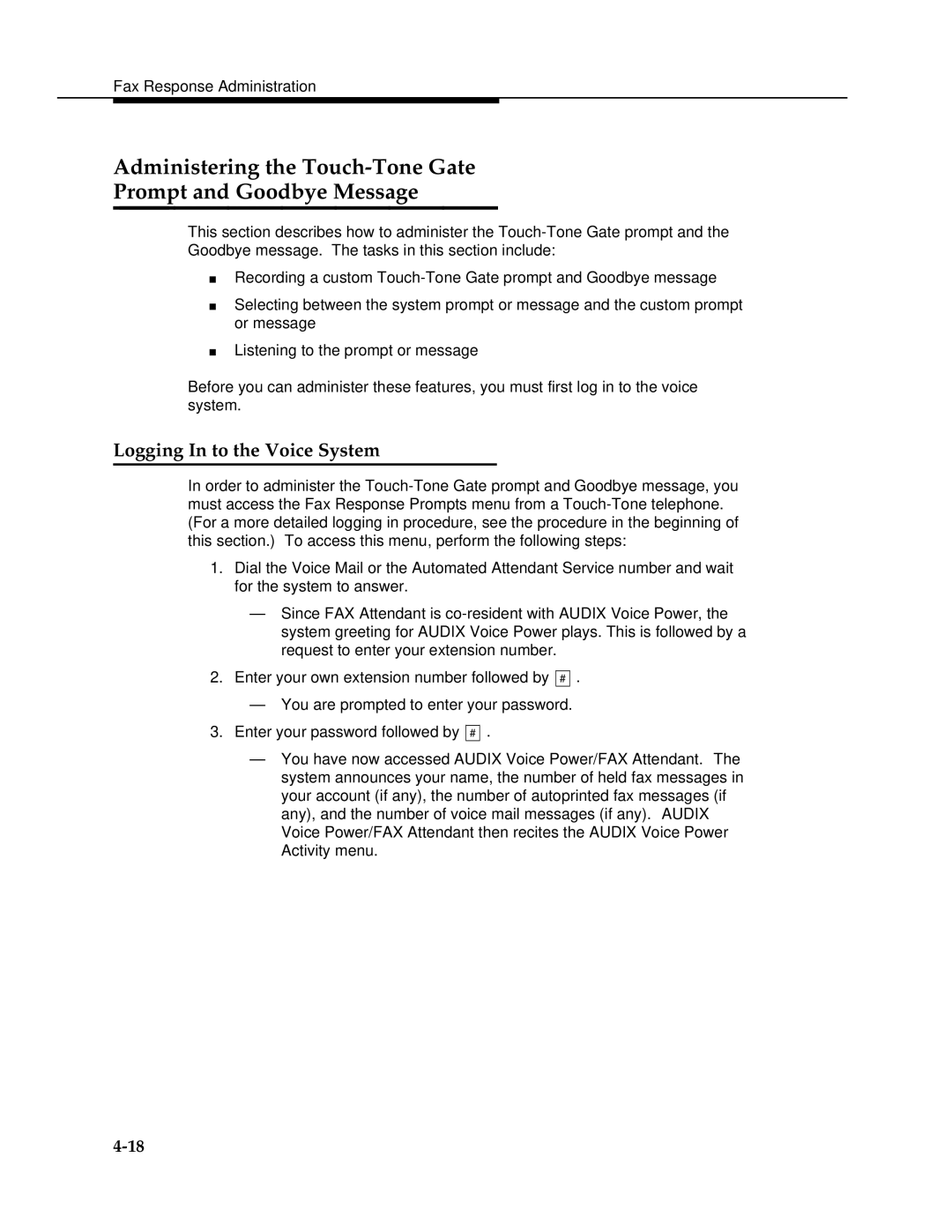 AT&T 2.1.1 manual Administering the Touch-Tone Gate Prompt and Goodbye Message 