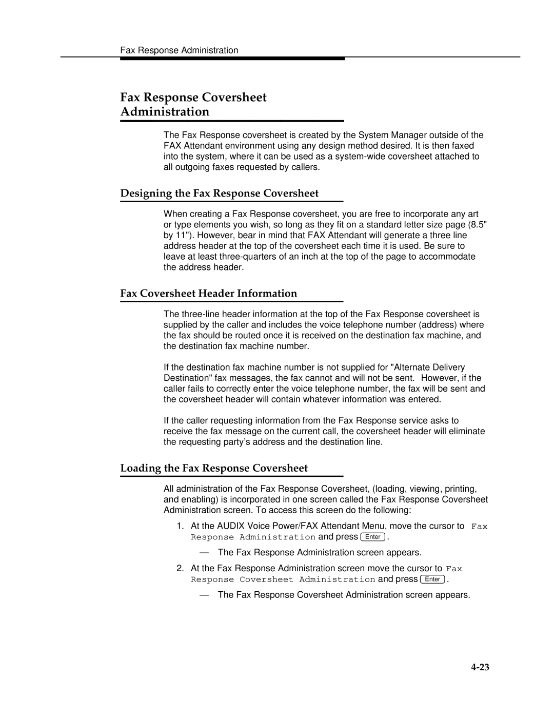 AT&T 2.1.1 manual Fax Response Coversheet Administration, Designing the Fax Response Coversheet 