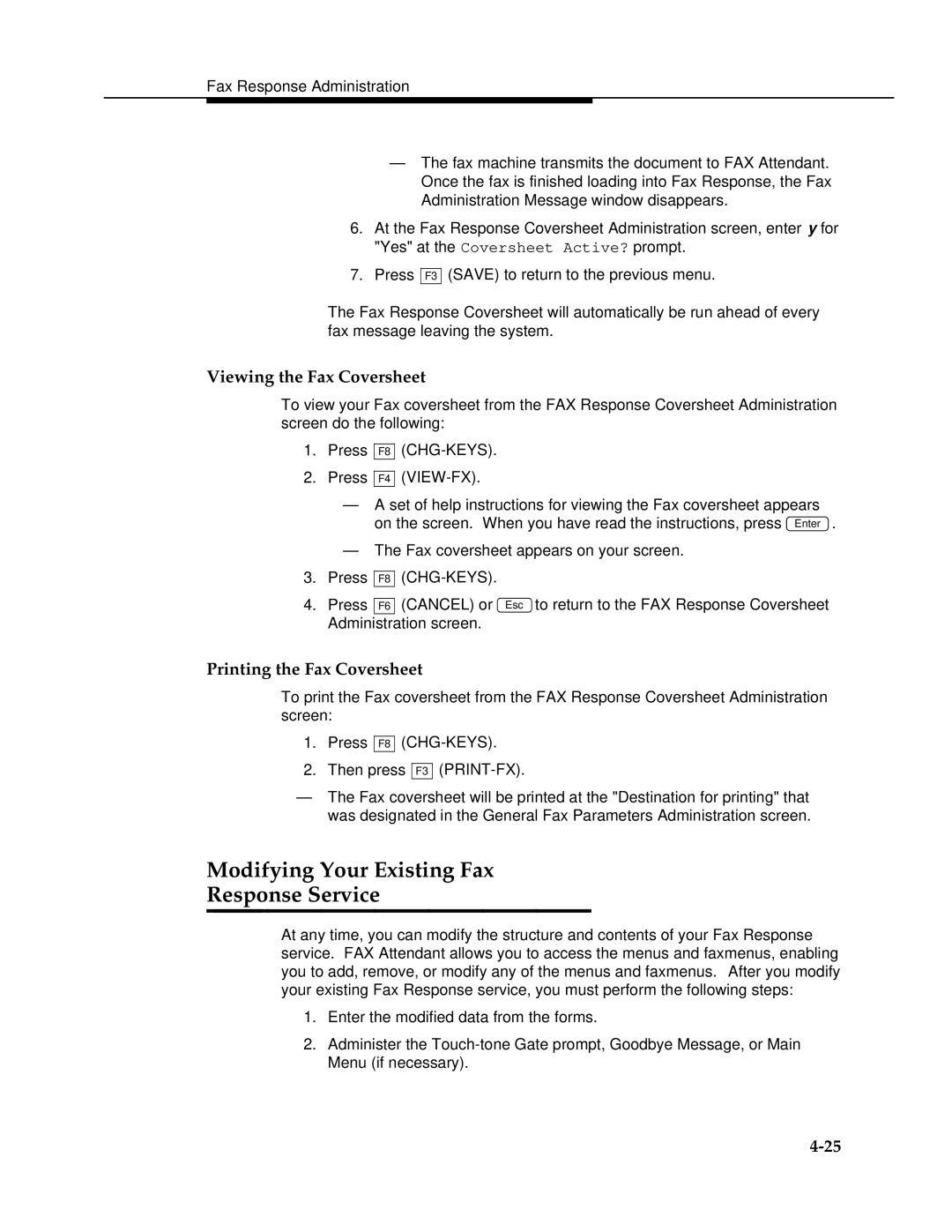 AT&T 2.1.1 manual Modifying Your Existing Fax Response Service, Viewing the Fax Coversheet, Printing the Fax Coversheet 