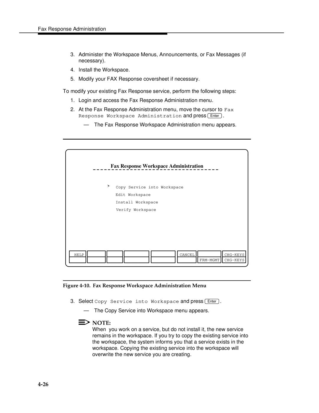 AT&T 2.1.1 manual Fax Response Workspace Administration Menu 