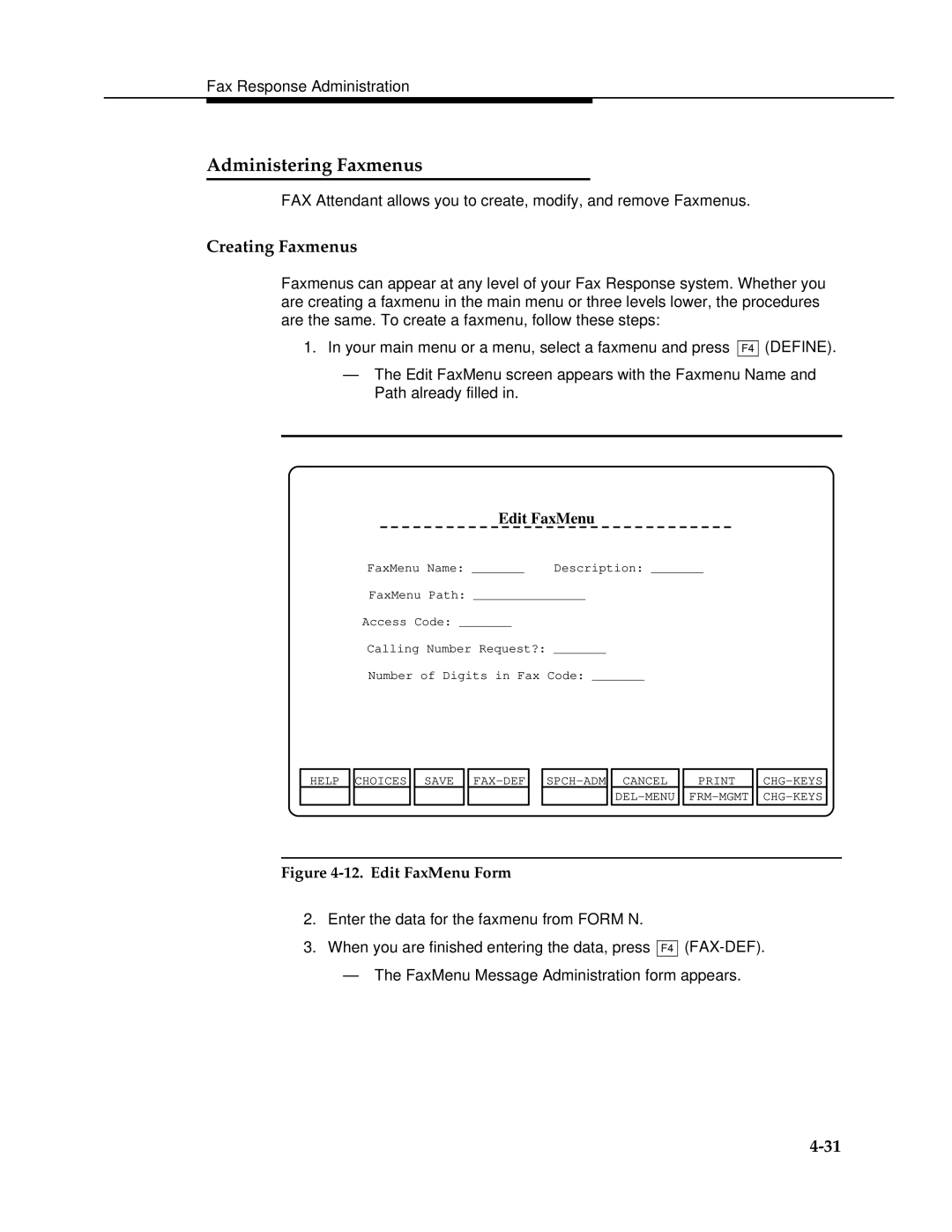 AT&T 2.1.1 manual Administering Faxmenus, Edit FaxMenu Form 