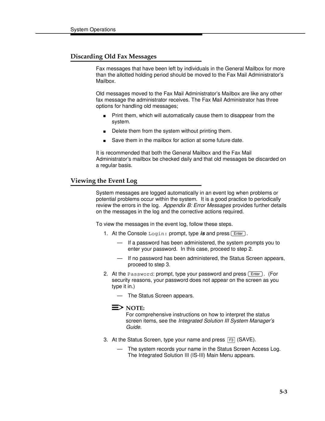 AT&T 2.1.1 manual Discarding Old Fax Messages, Viewing the Event Log 