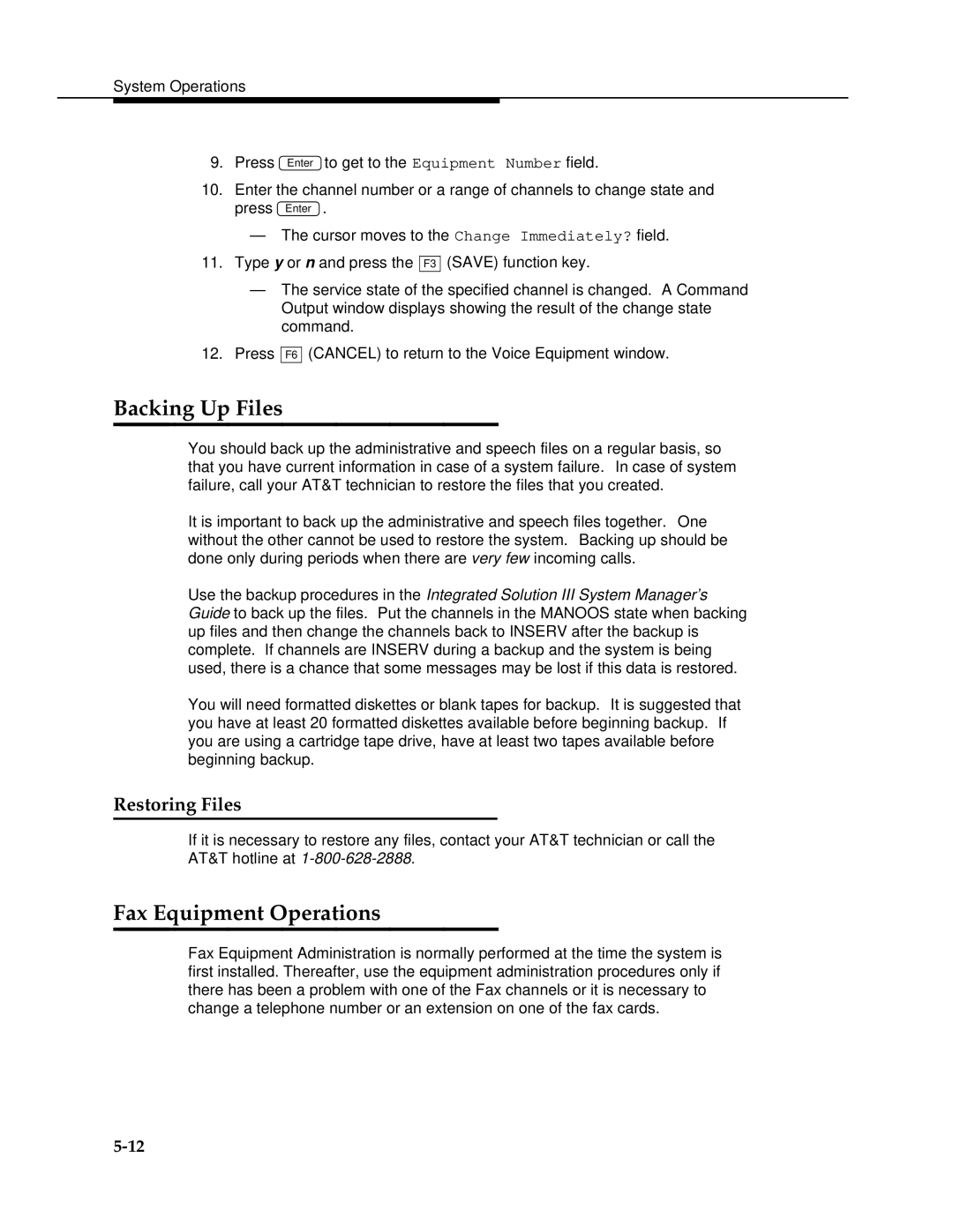 AT&T 2.1.1 manual Backing Up Files, Fax Equipment Operations, Restoring Files 