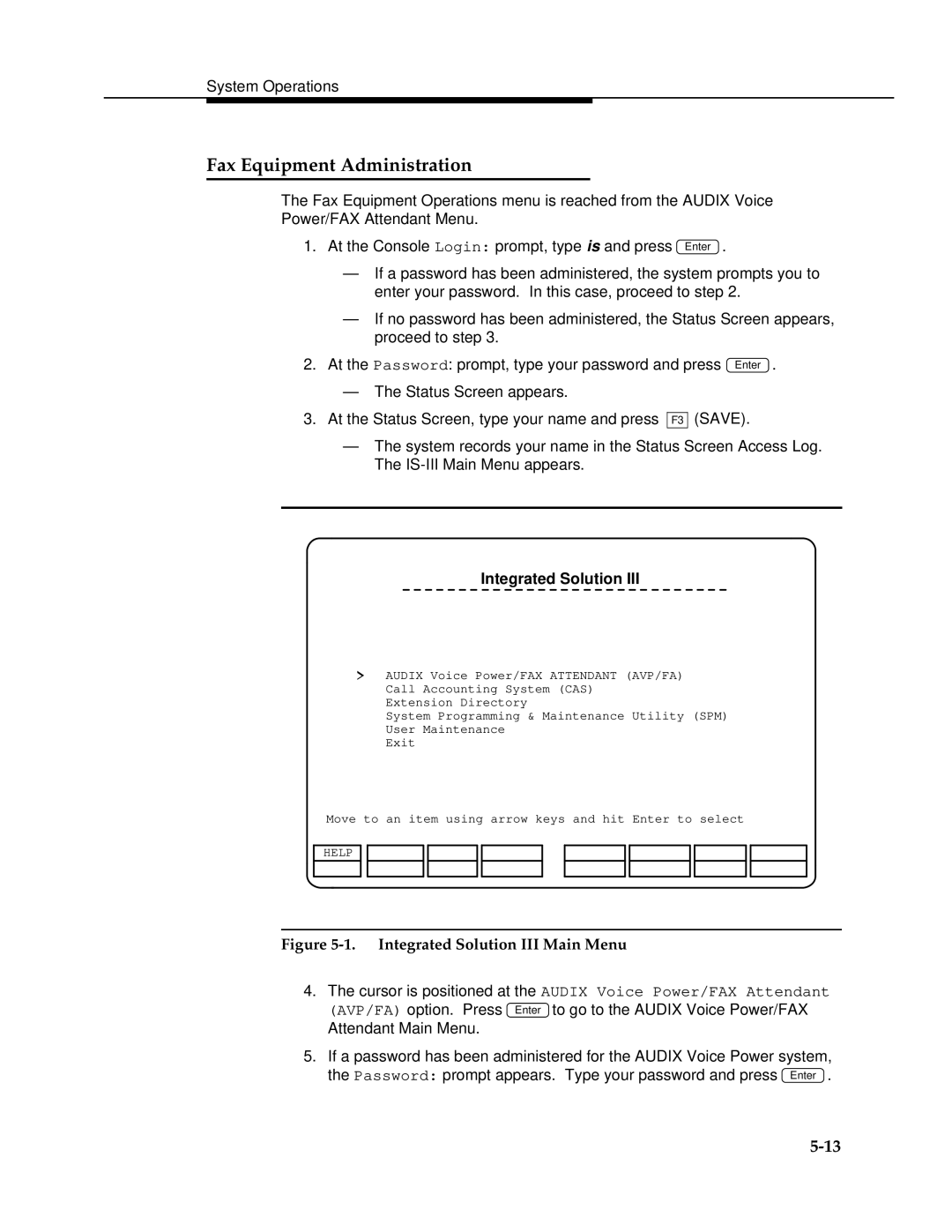 AT&T 2.1.1 manual Fax Equipment Administration, Integrated Solution III Main Menu 