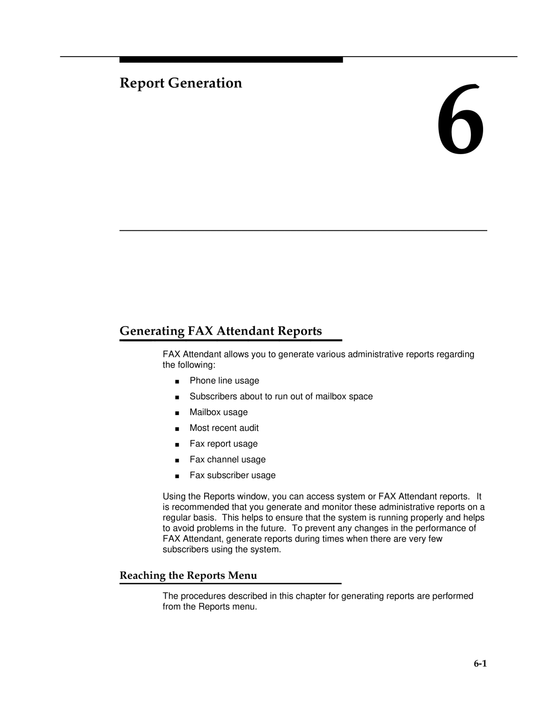 AT&T 2.1.1 manual Generating FAX Attendant Reports, Reaching the Reports Menu 