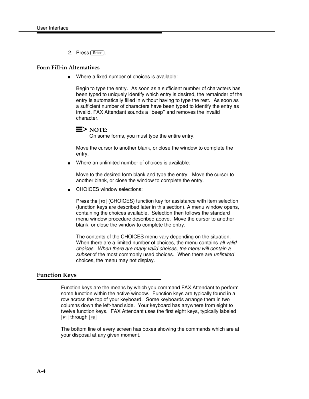 AT&T 2.1.1 manual Function Keys, Form Fill-in Alternatives 