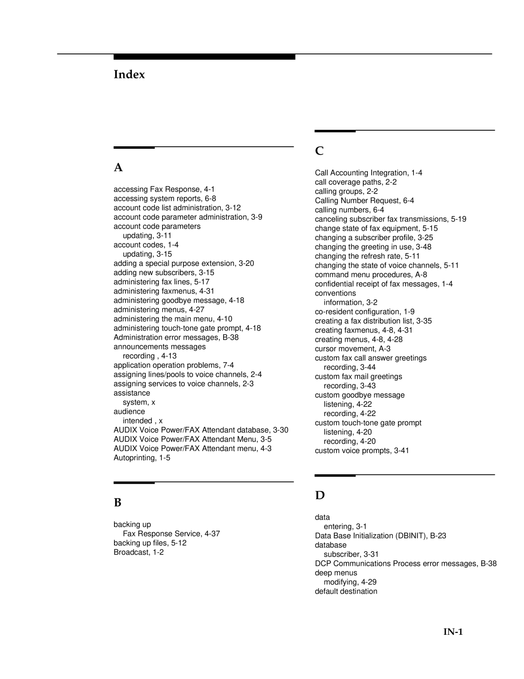 AT&T 2.1.1 manual Index, IN-1 