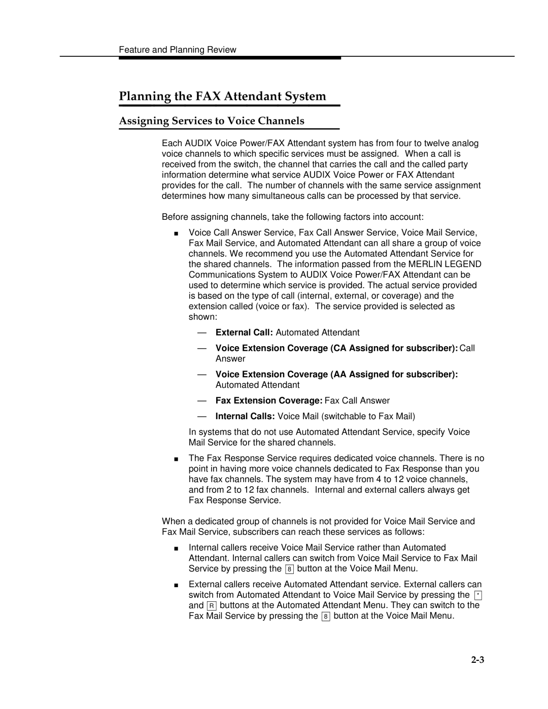 AT&T 2.1.1 manual Planning the FAX Attendant System, Assigning Services to Voice Channels 