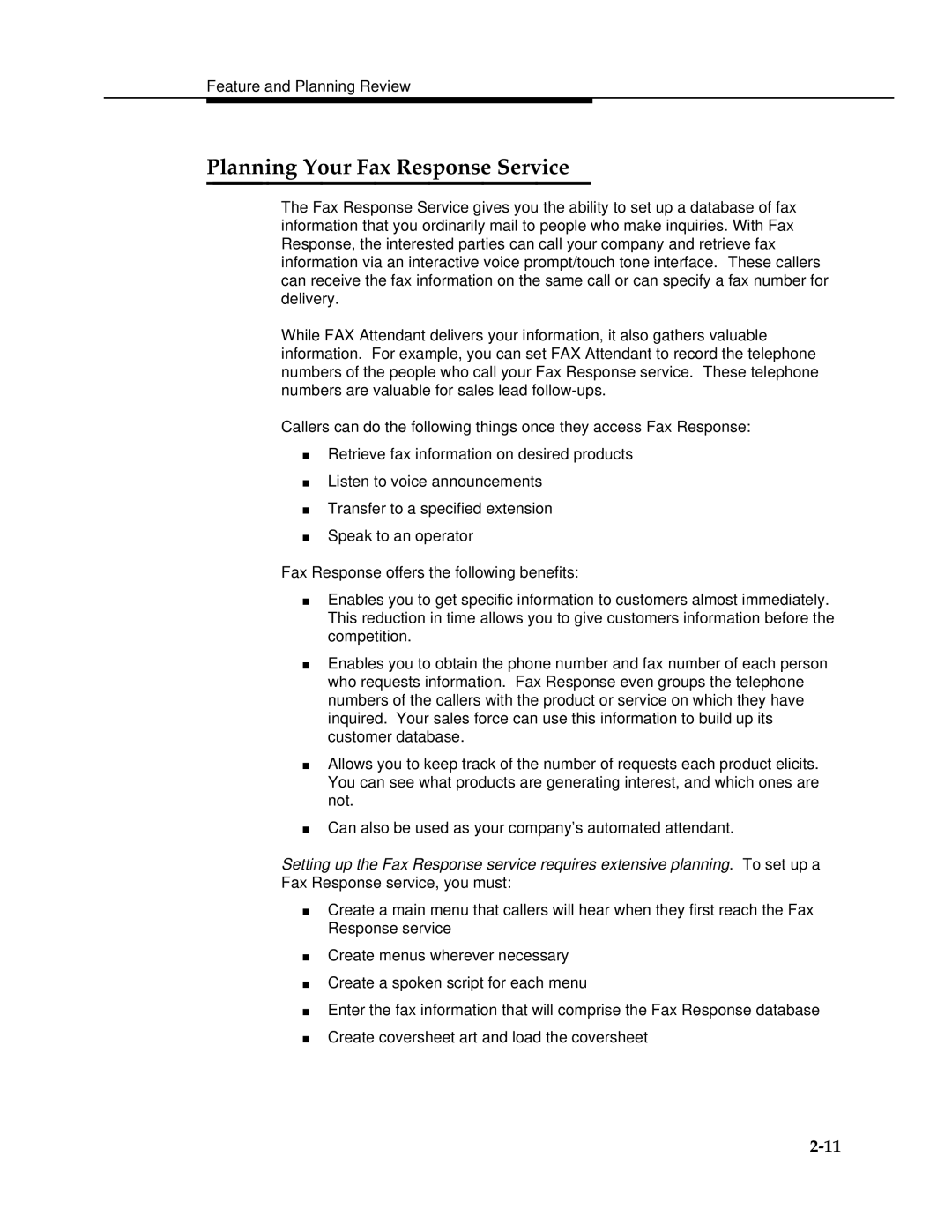 AT&T 2.1.1 manual Planning Your Fax Response Service 