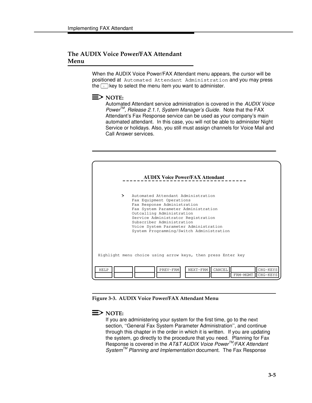 AT&T 2.1.1 manual Audix Voice Power/FAX Attendant Menu 