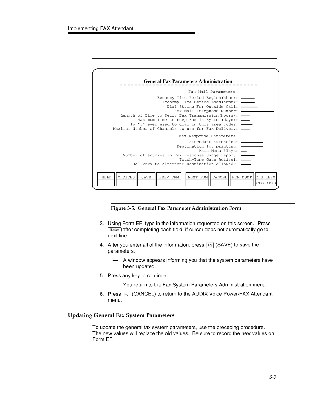 AT&T 2.1.1 manual Updating General Fax System Parameters, General Fax Parameters Administration 