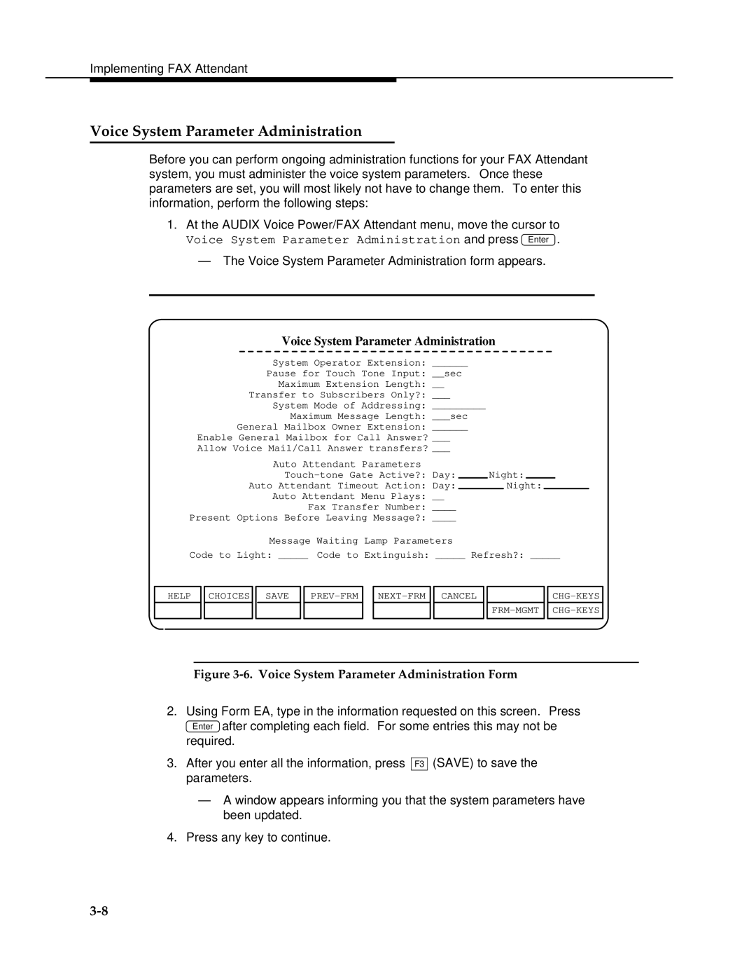 AT&T 2.1.1 manual Voice System Parameter Administration 