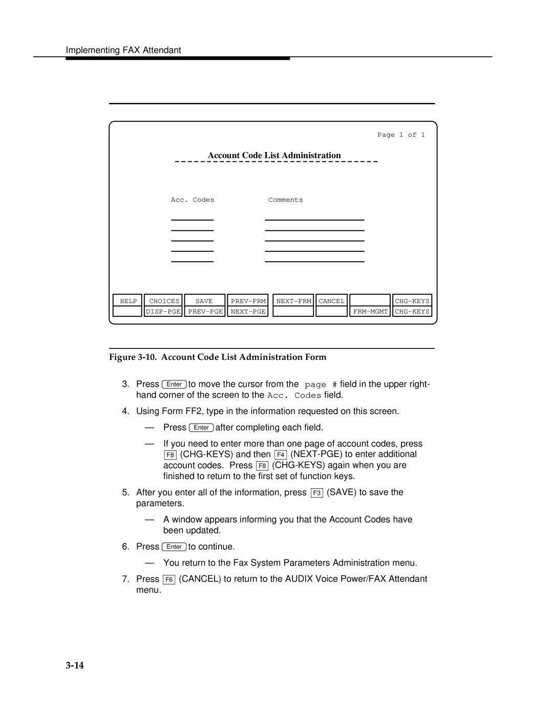 AT&T 2.1.1 manual Account Code List Administration Form 