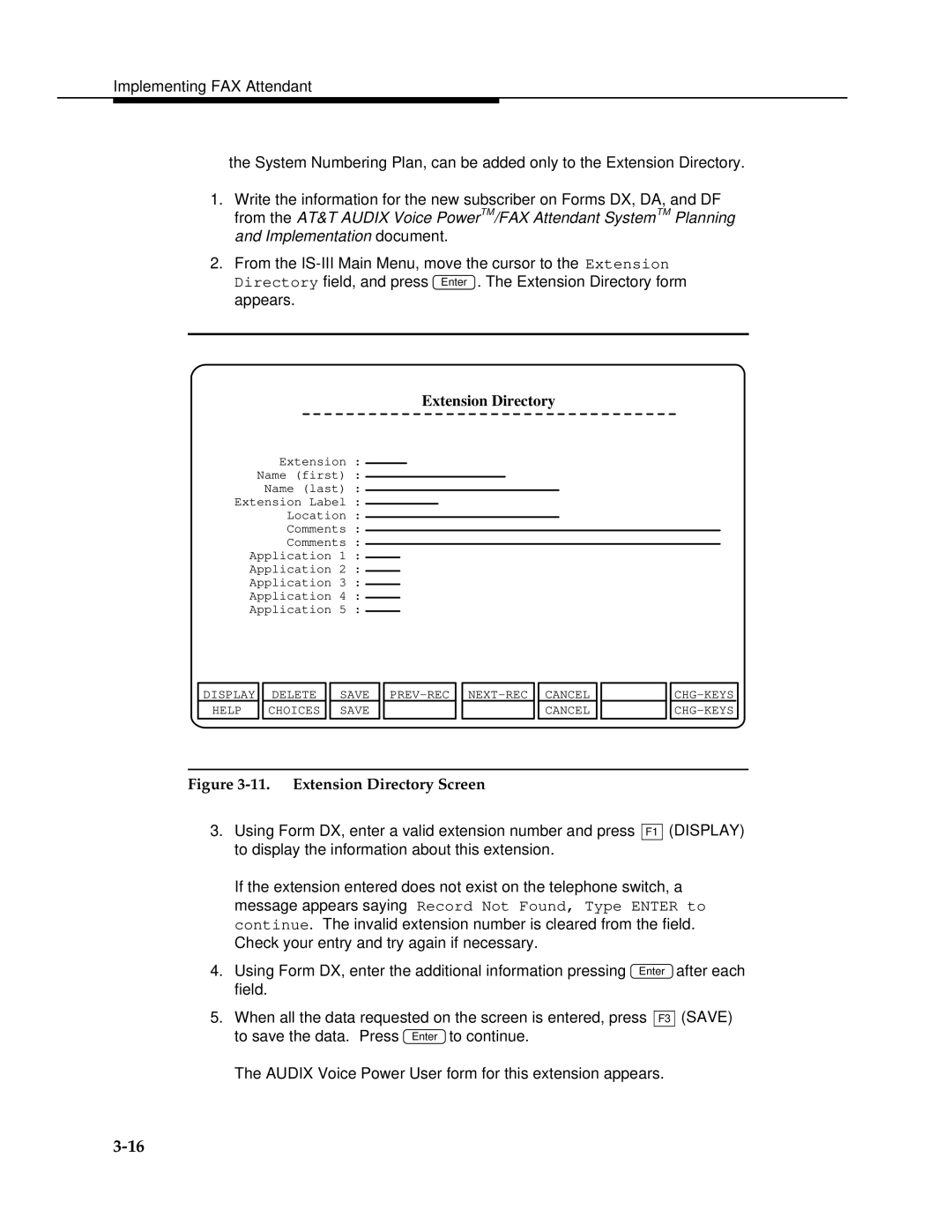 AT&T 2.1.1 manual Extension Directory Screen 