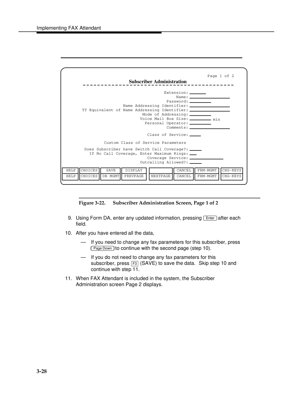 AT&T 2.1.1 manual Subscriber Administration Screen, Page 1 