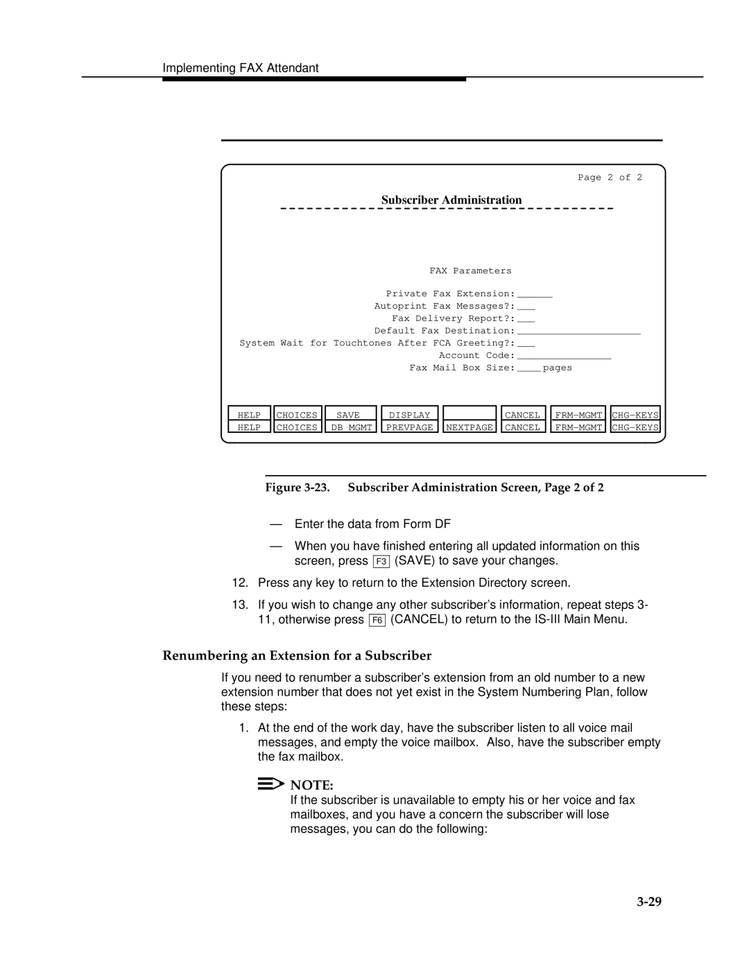 AT&T 2.1.1 manual Renumbering an Extension for a Subscriber, Subscriber Administration Screen, Page 2 