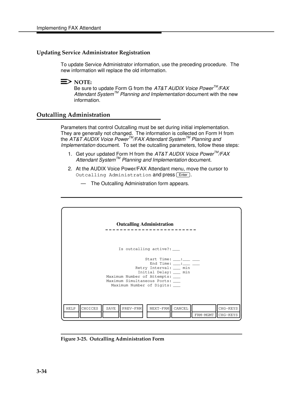 AT&T 2.1.1 manual Updating Service Administrator Registration, Outcalling Administration 