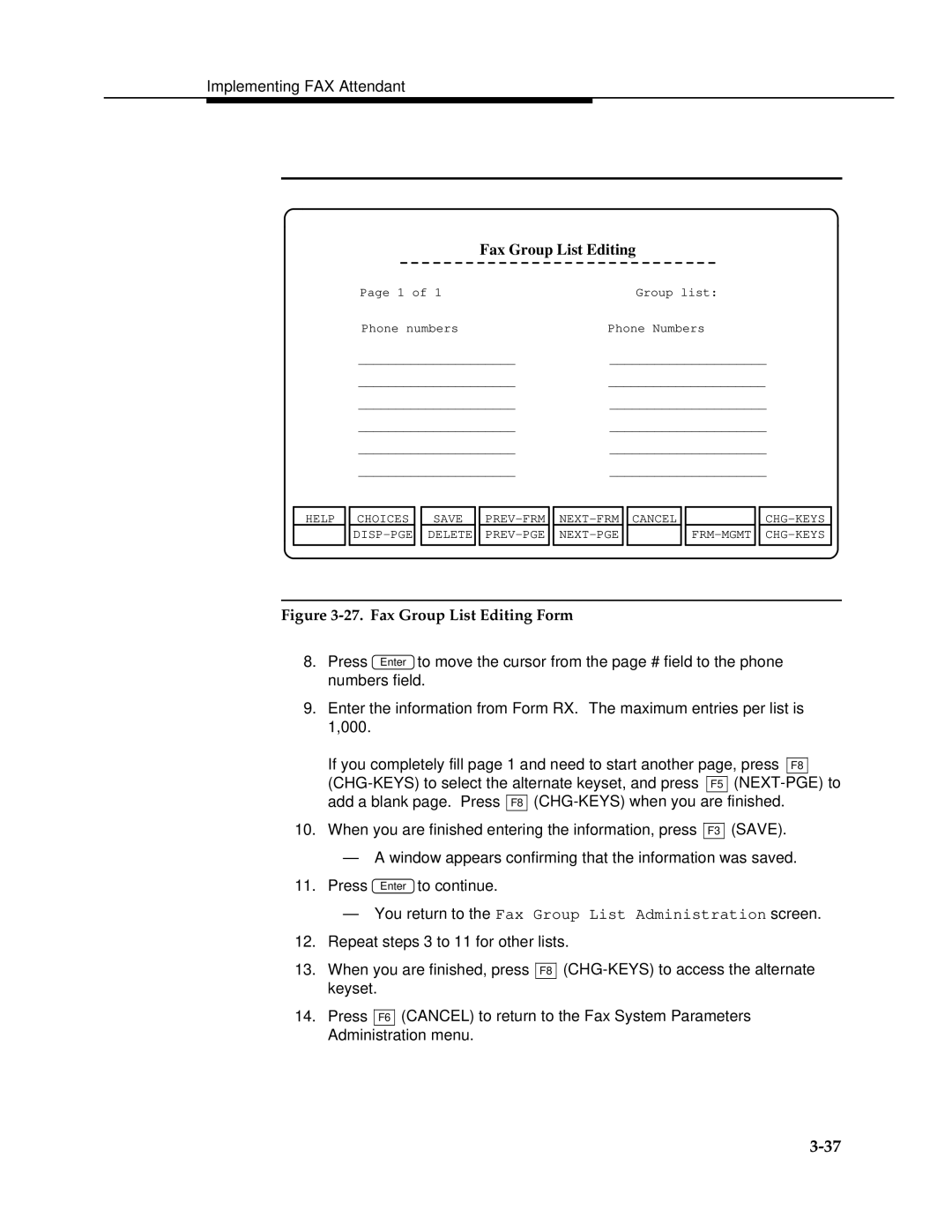 AT&T 2.1.1 manual Fax Group List Editing Form 