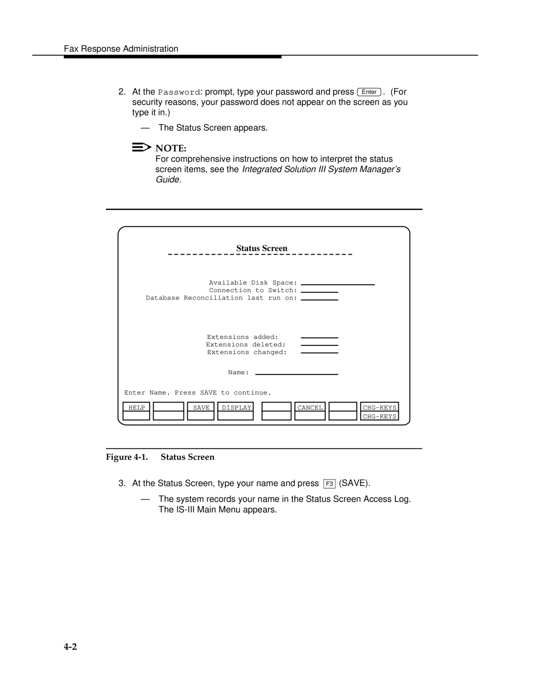 AT&T 2.1.1 manual Status Screen 