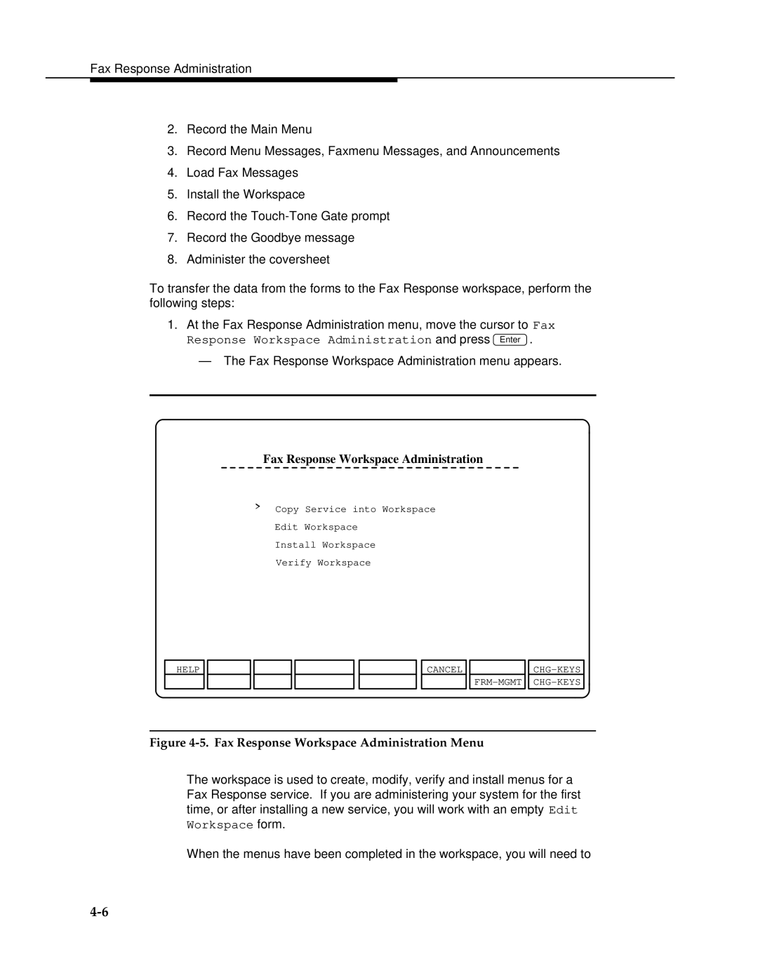 AT&T 2.1.1 manual Fax Response Workspace Administration Menu 