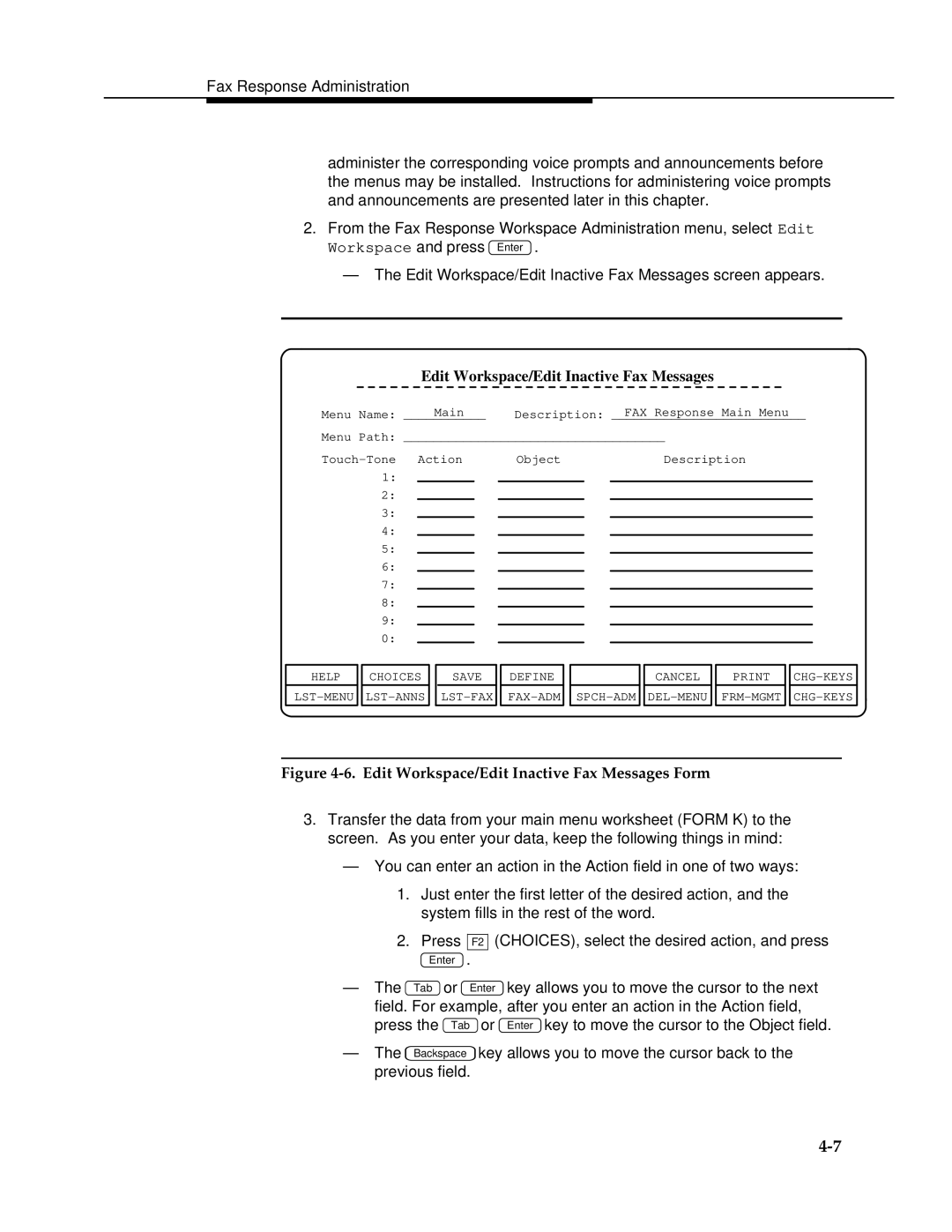 AT&T 2.1.1 manual Edit Workspace/Edit Inactive Fax Messages Form 