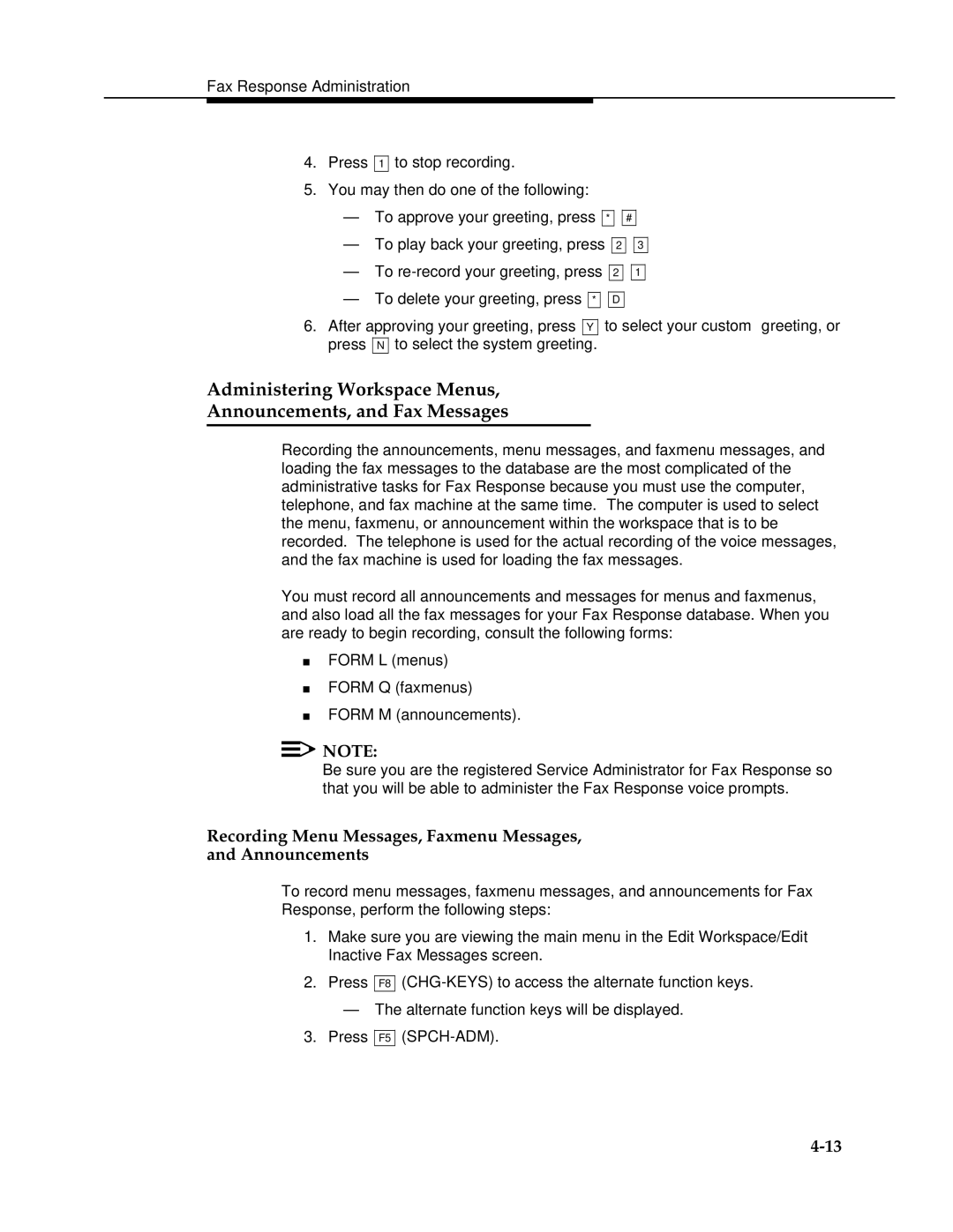 AT&T 2.1.1 manual Recording Menu Messages, Faxmenu Messages Announcements 