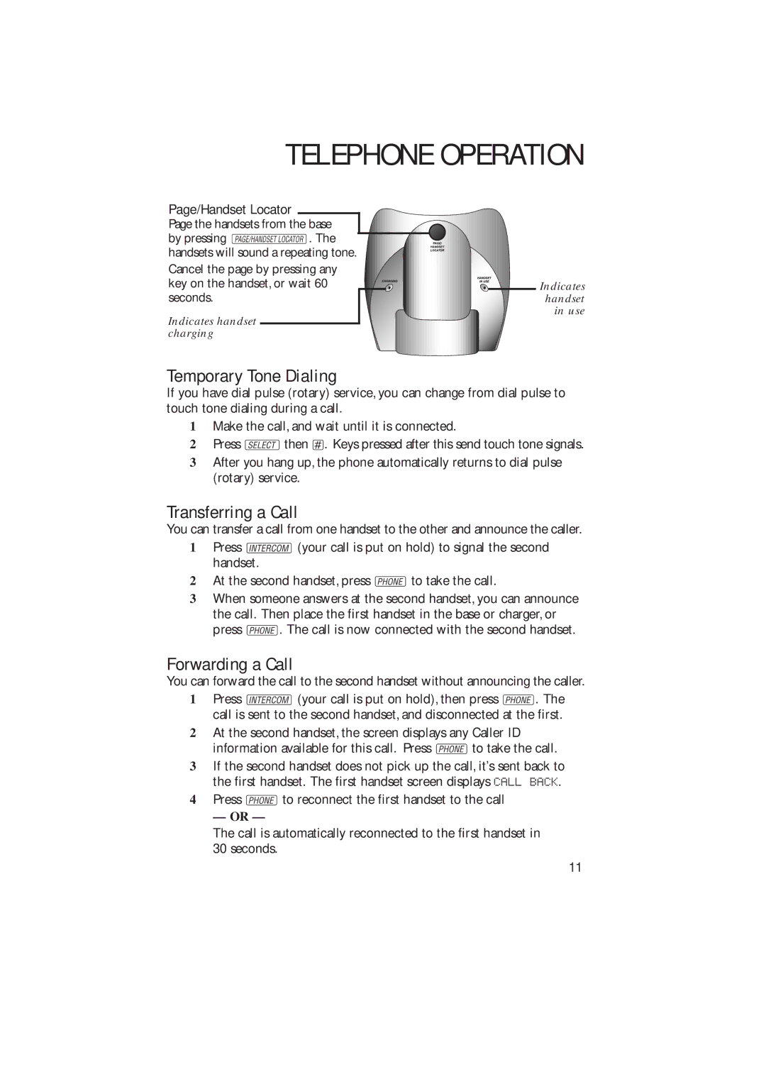 AT&T 2230 user manual Temporary Tone Dialing, Transferring a Call, Forwarding a Call, Page/Handset Locator 