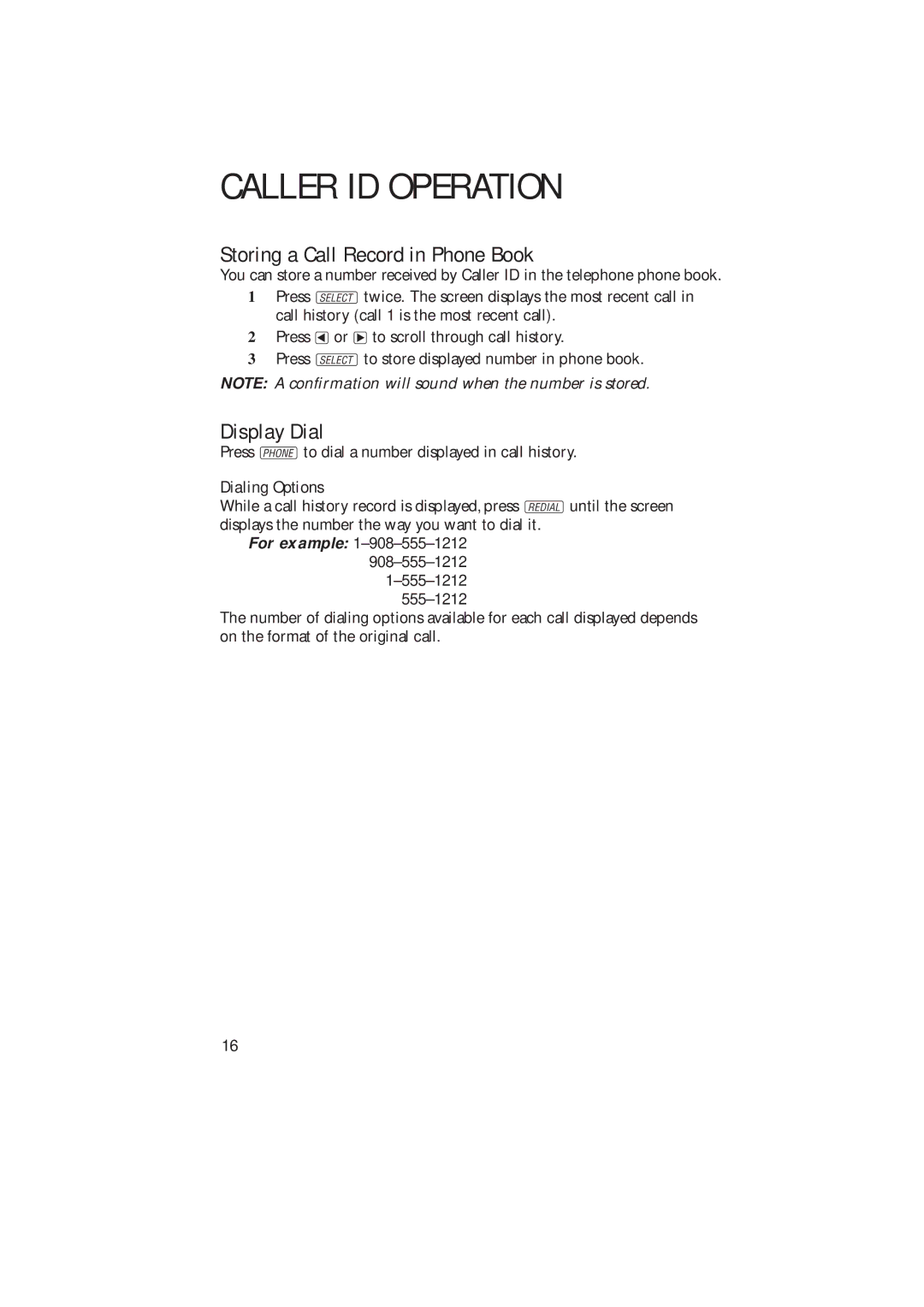 AT&T 2230 user manual Storing a Call Record in Phone Book, Display Dial, Dialing Options 