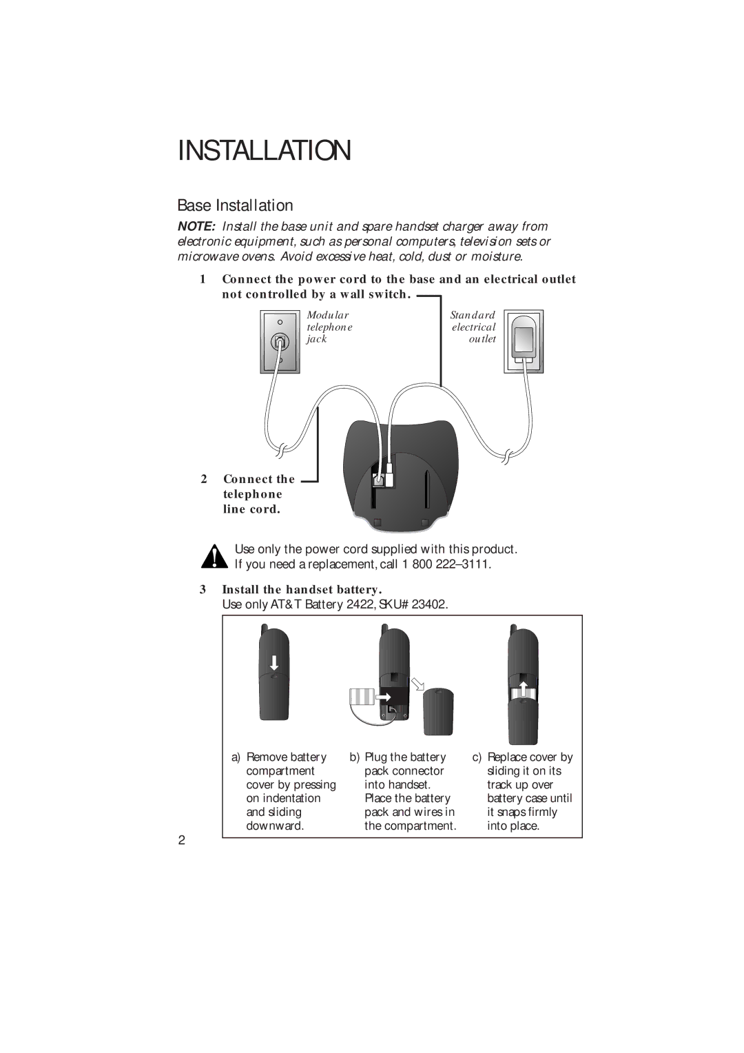 AT&T 2230 user manual Base Installation 