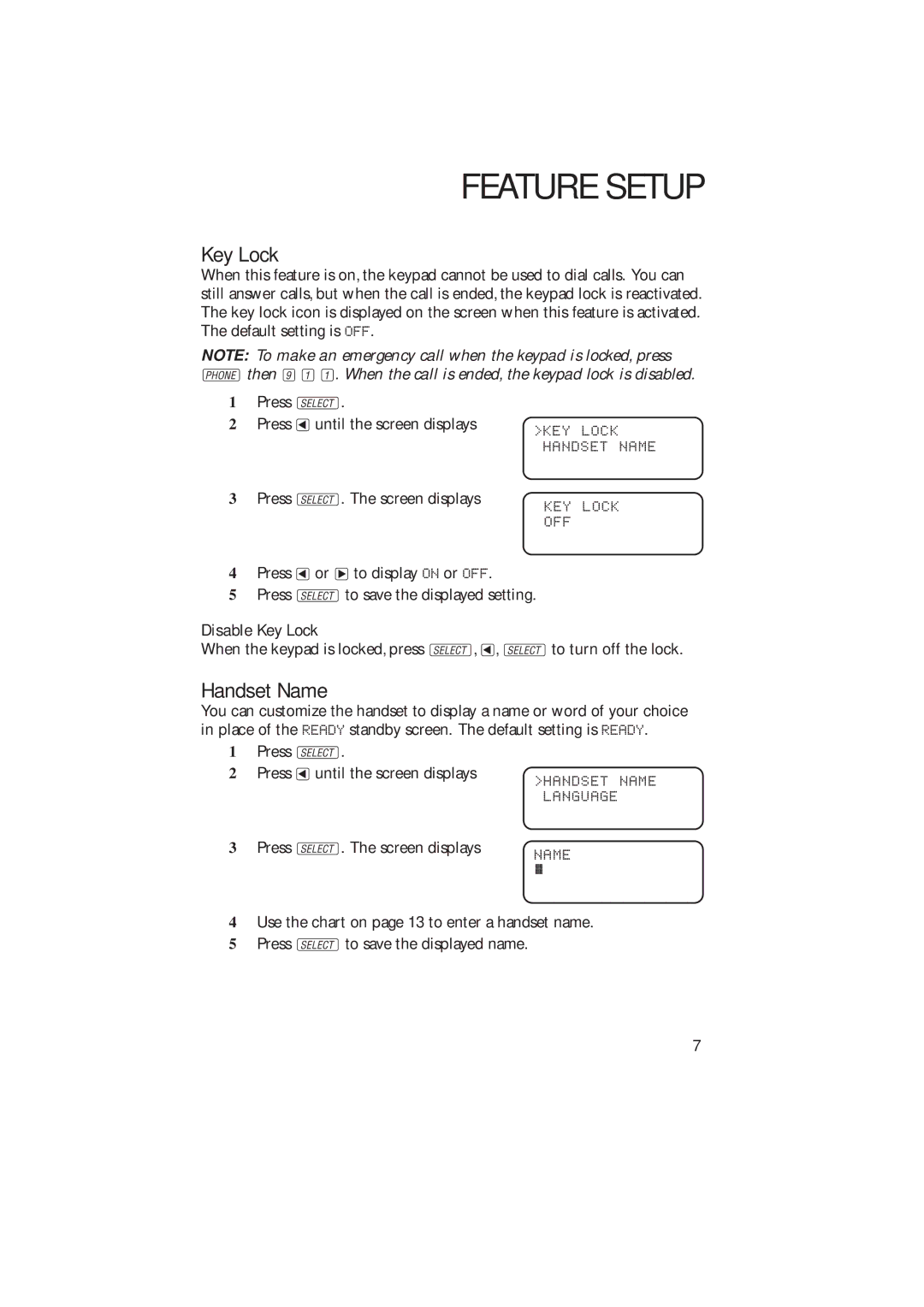 AT&T 2230 user manual Handset Name, Disable Key Lock 